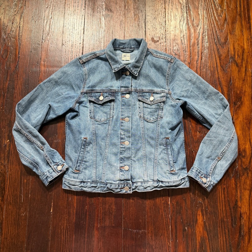 GAP‎ Denim Jacket Womens M Blue Jean Trucker Biker Type 3 Stretch 90s Boxy